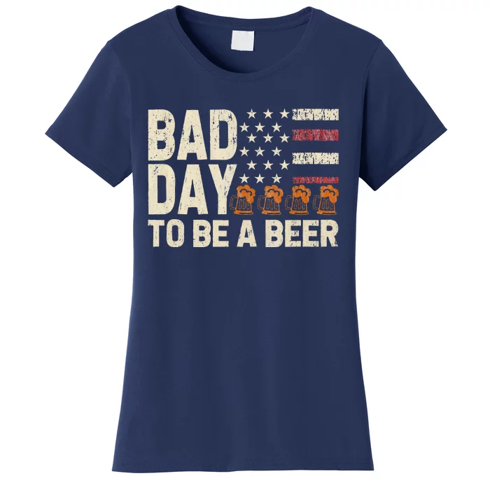 Retro Bad Day To Be A Bee.R Usa Flag Beer 4th Of July Women's T-Shirt