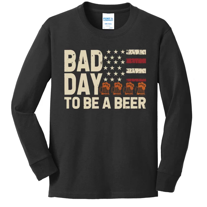 Retro Bad Day To Be Beer Usa Flag Beer 4th Of July Kids Long Sleeve Shirt