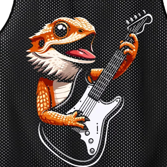 Rocker Bearded Dragon Playing Guitar Guitarist Music Band Mesh Reversible Basketball Jersey Tank