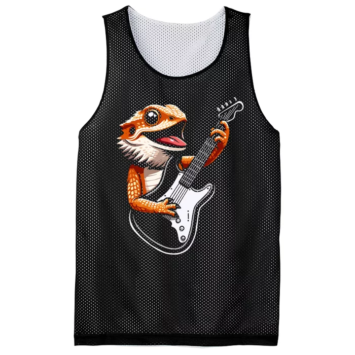 Rocker Bearded Dragon Playing Guitar Guitarist Music Band Mesh Reversible Basketball Jersey Tank