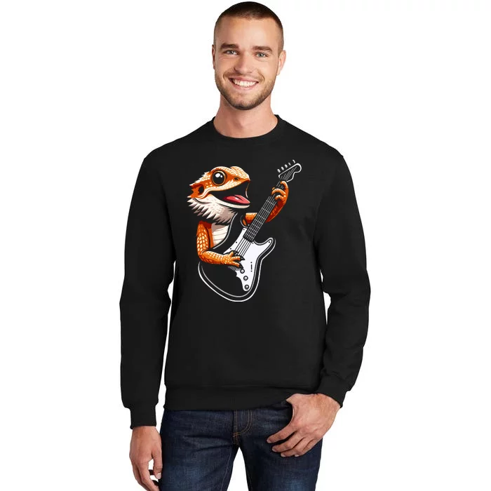 Rocker Bearded Dragon Playing Guitar Guitarist Music Band Tall Sweatshirt