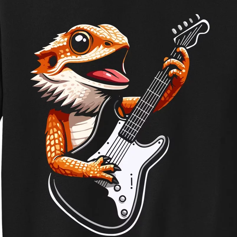 Rocker Bearded Dragon Playing Guitar Guitarist Music Band Tall Sweatshirt