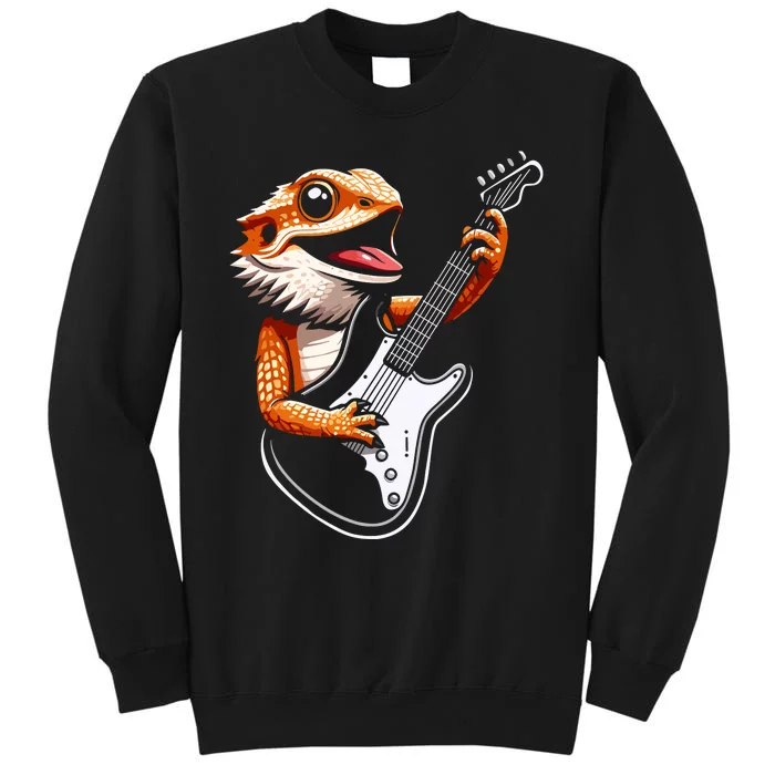 Rocker Bearded Dragon Playing Guitar Guitarist Music Band Tall Sweatshirt