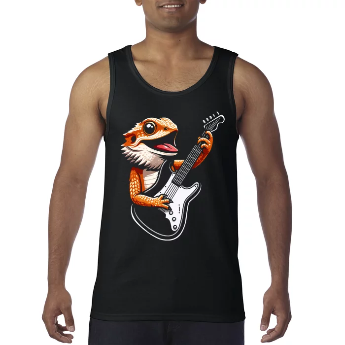 Rocker Bearded Dragon Playing Guitar Guitarist Music Band Tank Top