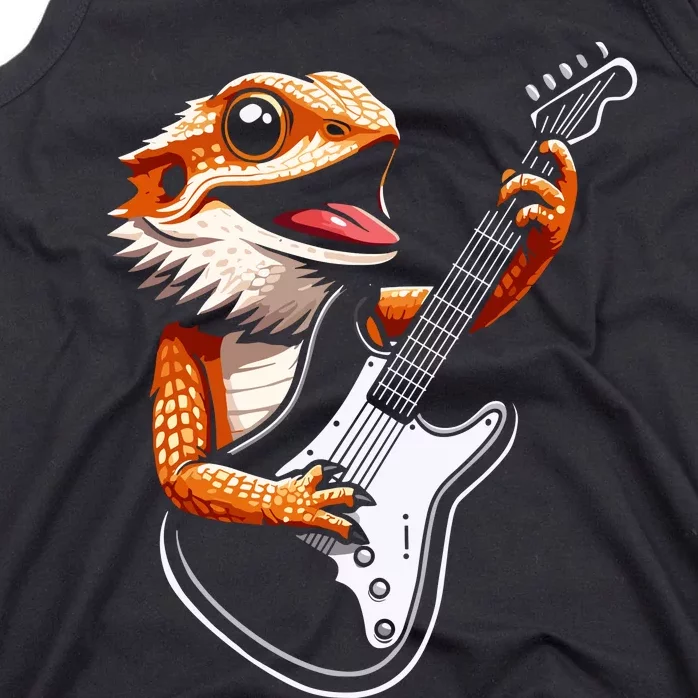 Rocker Bearded Dragon Playing Guitar Guitarist Music Band Tank Top