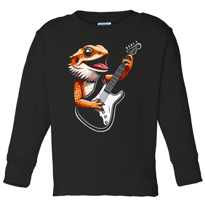 Rocker Bearded Dragon Playing Guitar Guitarist Music Band Toddler Long Sleeve Shirt