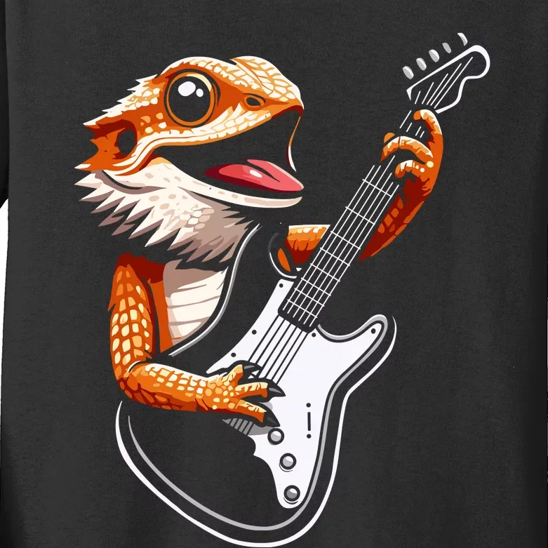 Rocker Bearded Dragon Playing Guitar Guitarist Music Band Kids Long Sleeve Shirt