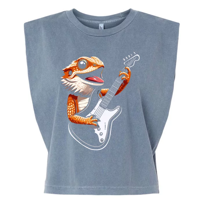 Rocker Bearded Dragon Playing Guitar Guitarist Music Band Garment-Dyed Women's Muscle Tee