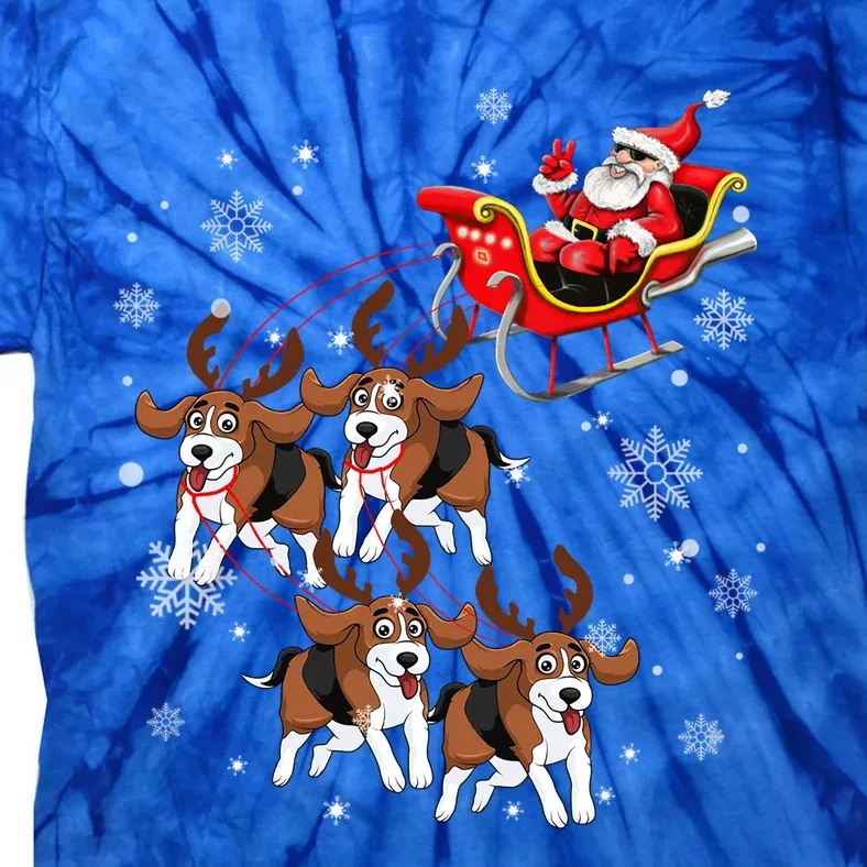 Reindeer Beagle Dog Pulling Santa Claus Sleigh Christmas Day Gift Tie-Dye T-Shirt