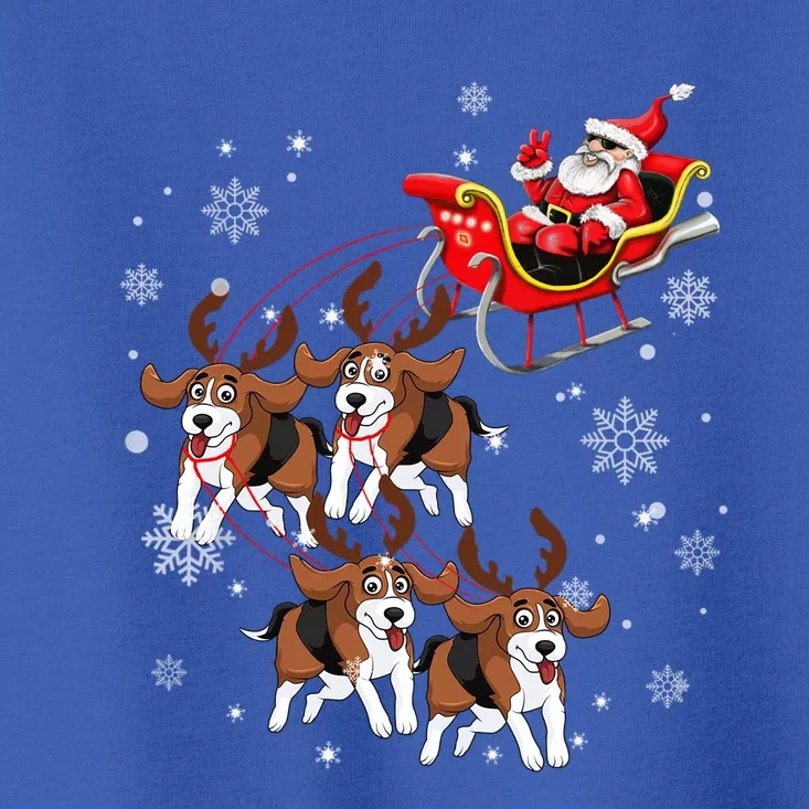 Reindeer Beagle Dog Pulling Santa Claus Sleigh Christmas Day Gift Toddler T-Shirt