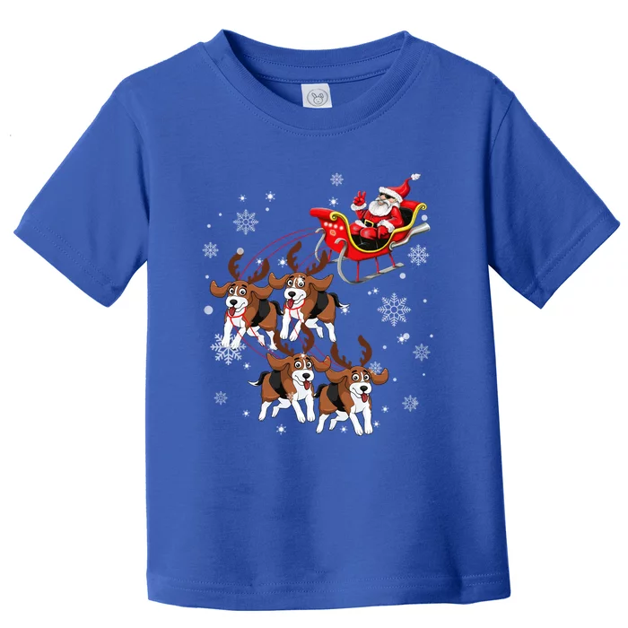 Reindeer Beagle Dog Pulling Santa Claus Sleigh Christmas Day Gift Toddler T-Shirt