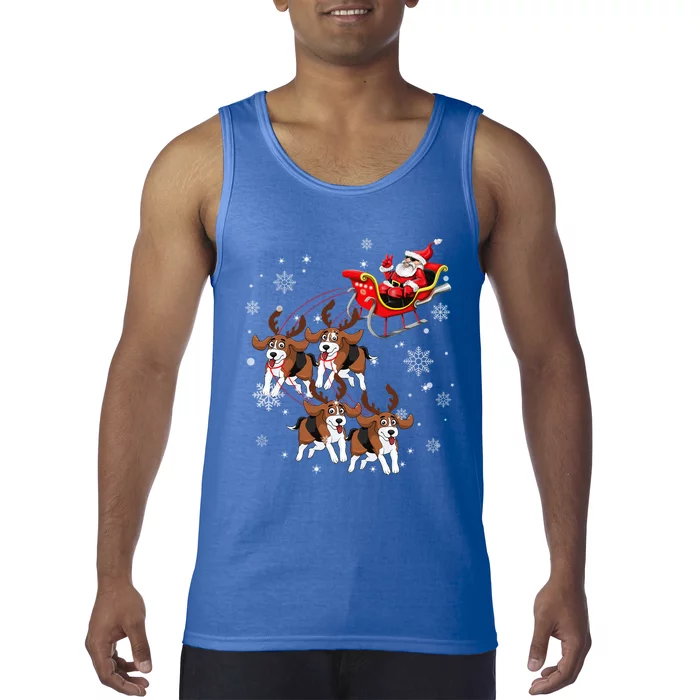 Reindeer Beagle Dog Pulling Santa Claus Sleigh Christmas Day Meaningful Gift Tank Top