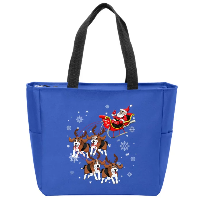 Reindeer Beagle Dog Pulling Santa Claus Sleigh Christmas Day Meaningful Gift Zip Tote Bag