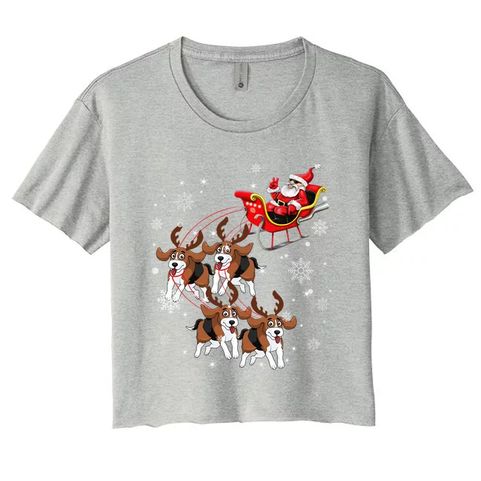 Reindeer Beagle Dog Pulling Santa Claus Sleigh Christmas Day Meaningful Gift Women's Crop Top Tee