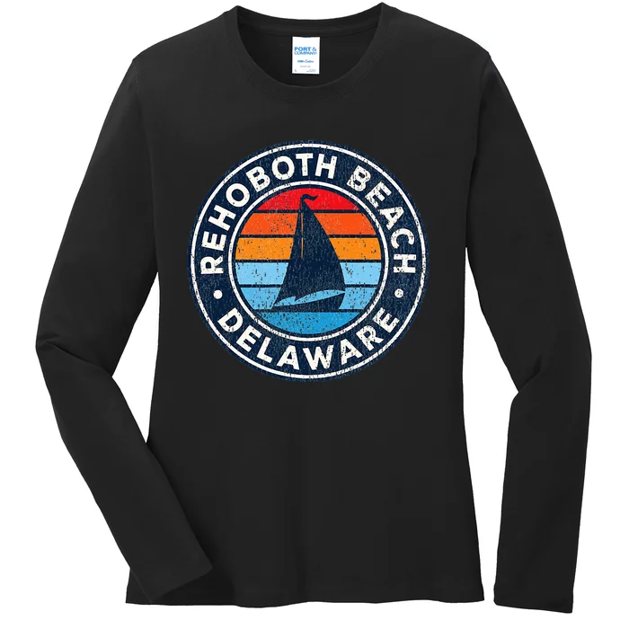 Rehoboth Beach Delaware De Vintage Sailboat Ladies Long Sleeve Shirt