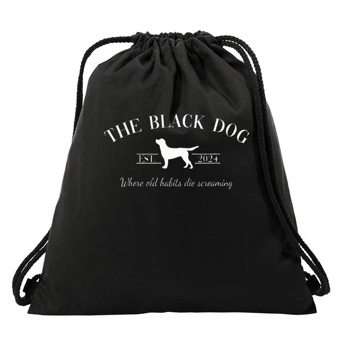 Retro Black Dog Club Old Habits Est. 2024 Drawstring Bag