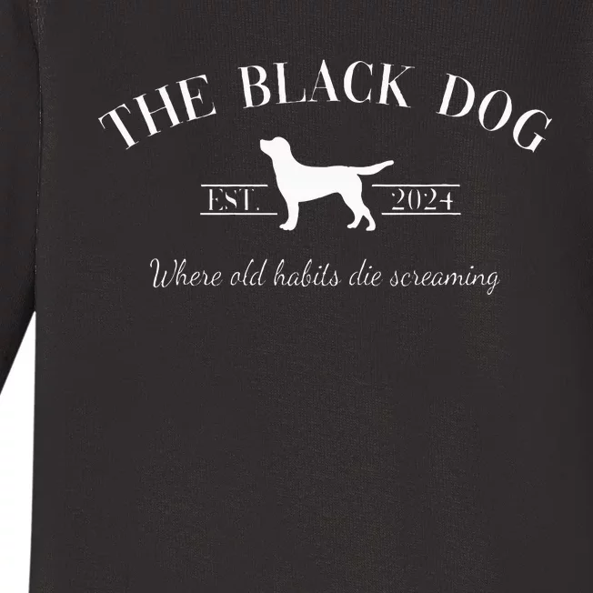 Retro Black Dog Club Old Habits Est. 2024 Baby Long Sleeve Bodysuit