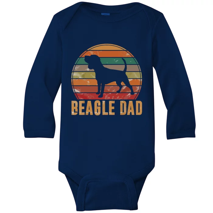 Retro Beagle Dad Gift Dog Owner Pet Tricolor Beagle Father Baby Long Sleeve Bodysuit