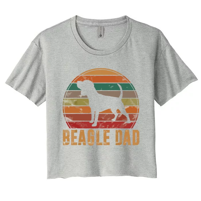 Retro Beagle Dad Gift Dog Owner Pet Tricolor Beagle Father Women's Crop Top Tee