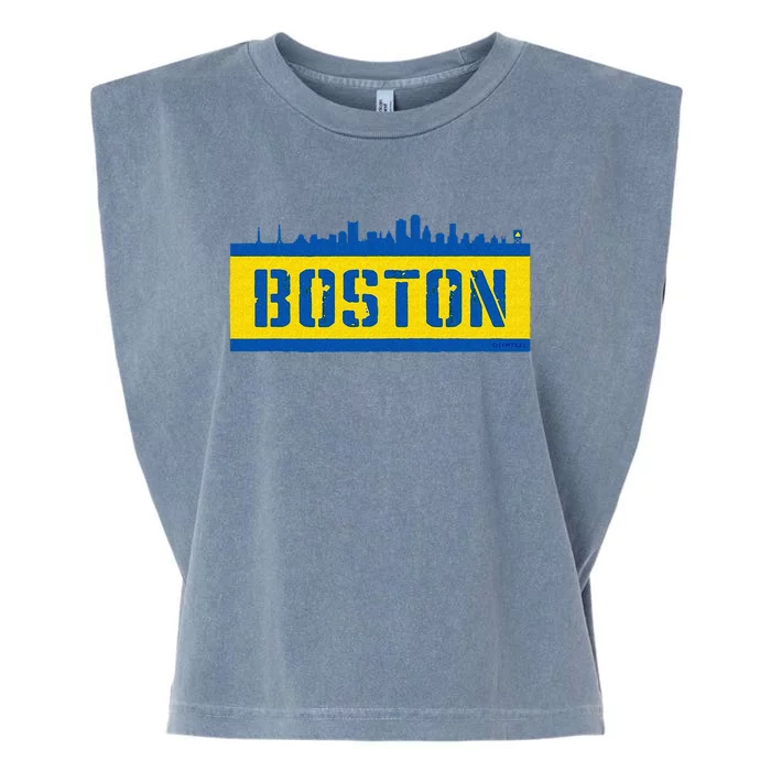 Retro Boston Downtown Skyline Running Souvenir Garment-Dyed Women's Muscle Tee