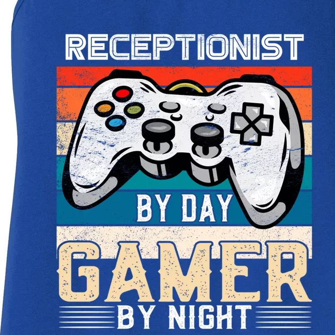 Receptionist By Day Gamer By Night Video Gaming Fans Retro Gift Women's Racerback Tank