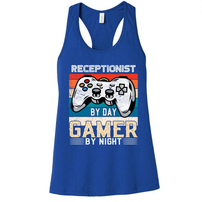 Receptionist By Day Gamer By Night Video Gaming Fans Retro Gift Women's Racerback Tank