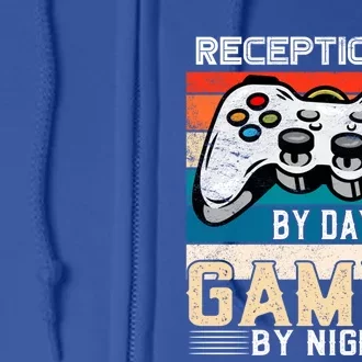 Receptionist By Day Gamer By Night Video Gaming Fans Retro Gift Full Zip Hoodie