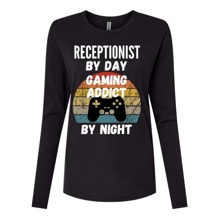 Receptionist By Day Gaming Addict By Night Gift Womens Cotton Relaxed Long Sleeve T-Shirt