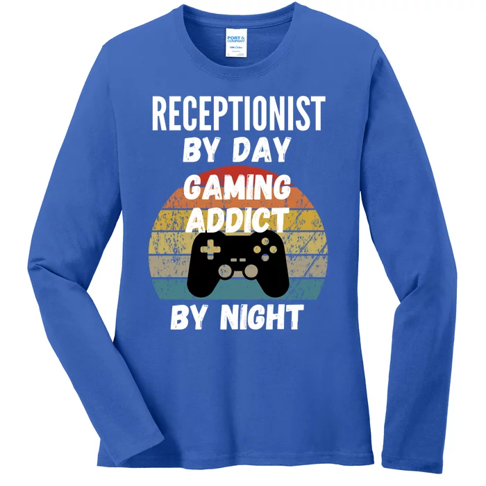 Receptionist By Day Gaming Addict By Night Gift Ladies Long Sleeve Shirt