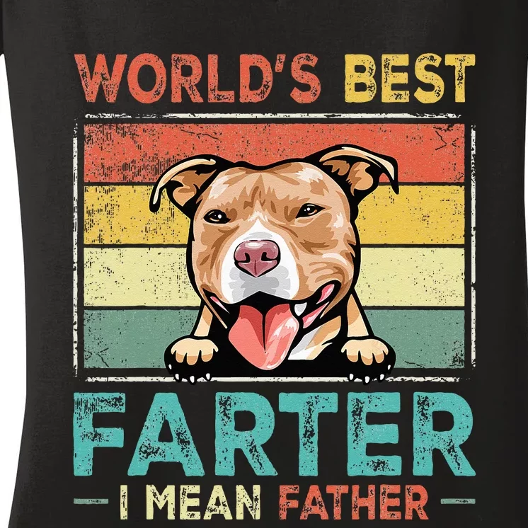 Retro Best Dad Ever Cool Pit Bull Dog Pet Lover Women's V-Neck T-Shirt