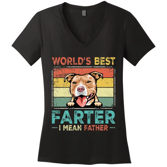 Retro Best Dad Ever Cool Pit Bull Dog Pet Lover Women's V-Neck T-Shirt