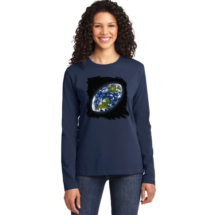 Rugby Ball Earth Ladies Long Sleeve Shirt