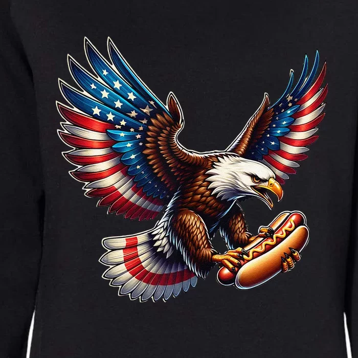 Retro Bald Eagle Hotdog American Flag 4th Of July Patriotic Womens California Wash Sweatshirt