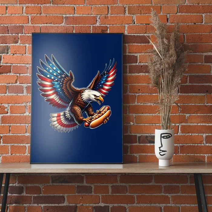 Retro Bald Eagle Hotdog American Flag 4th Of July Patriotic Poster