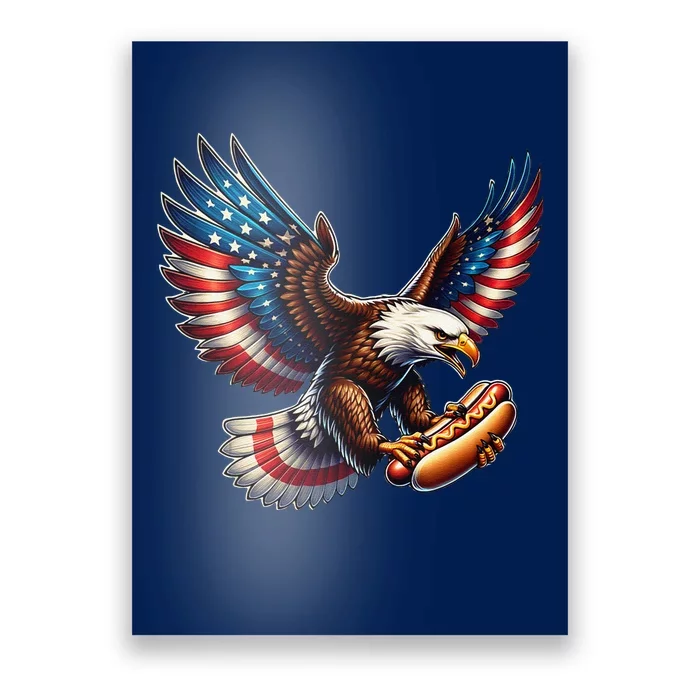 Retro Bald Eagle Hotdog American Flag 4th Of July Patriotic Poster