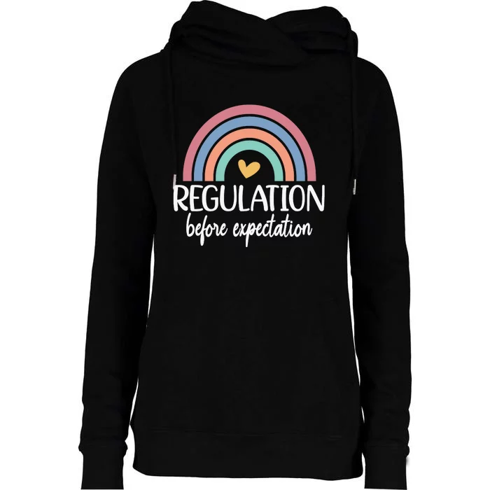 Regulation Before Expectation Neurodiversity Therapist Womens Funnel Neck Pullover Hood