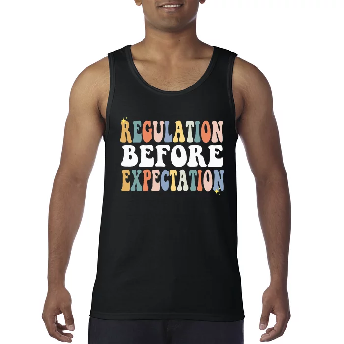 Regulation Before Expectation Groovy SPED Teacher OT Therapy Tank Top