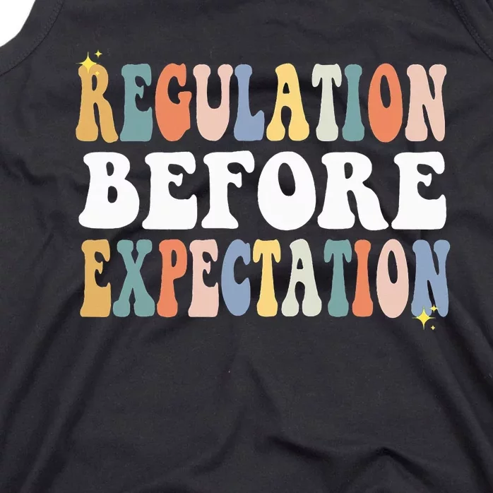 Regulation Before Expectation Groovy SPED Teacher OT Therapy Tank Top