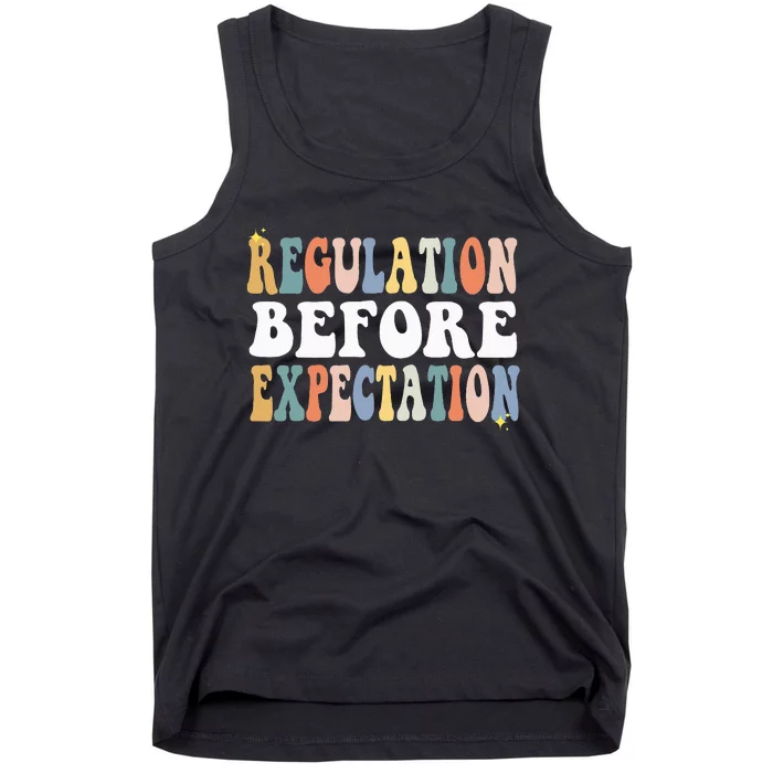 Regulation Before Expectation Groovy SPED Teacher OT Therapy Tank Top