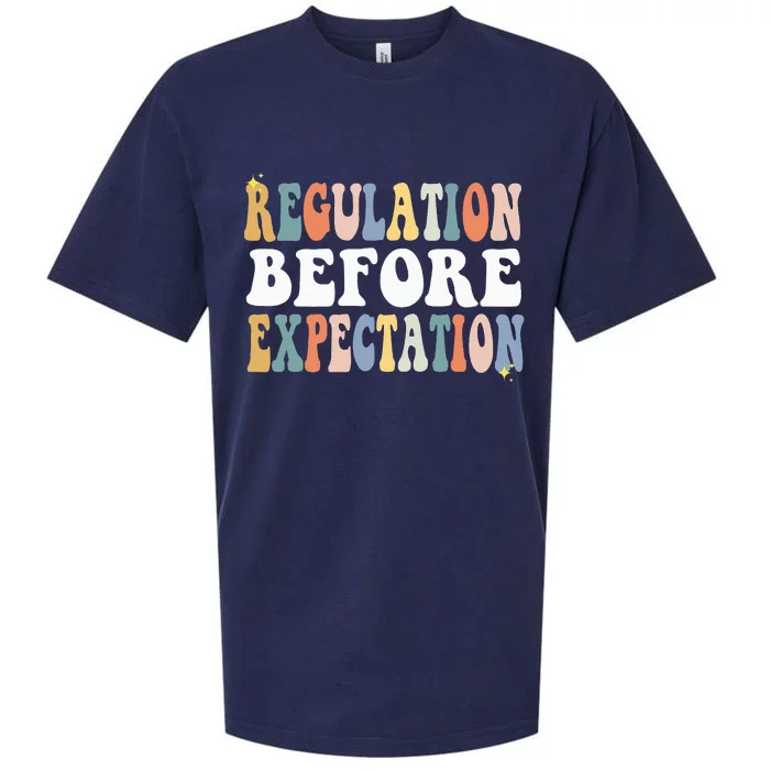 Regulation Before Expectation Groovy SPED Teacher OT Therapy Sueded Cloud Jersey T-Shirt