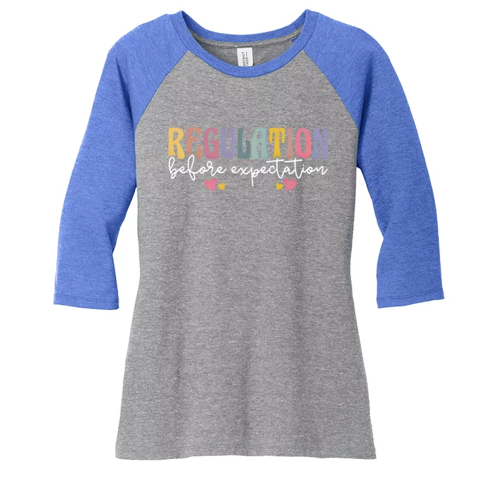 Regulation Before Expectation Autism Awareness Acceptance Gift Women's Tri-Blend 3/4-Sleeve Raglan Shirt