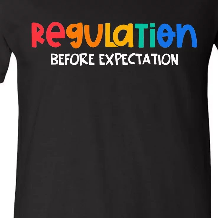 Regulation Before Expectation Autism Awareness Month Puzzle V-Neck T-Shirt