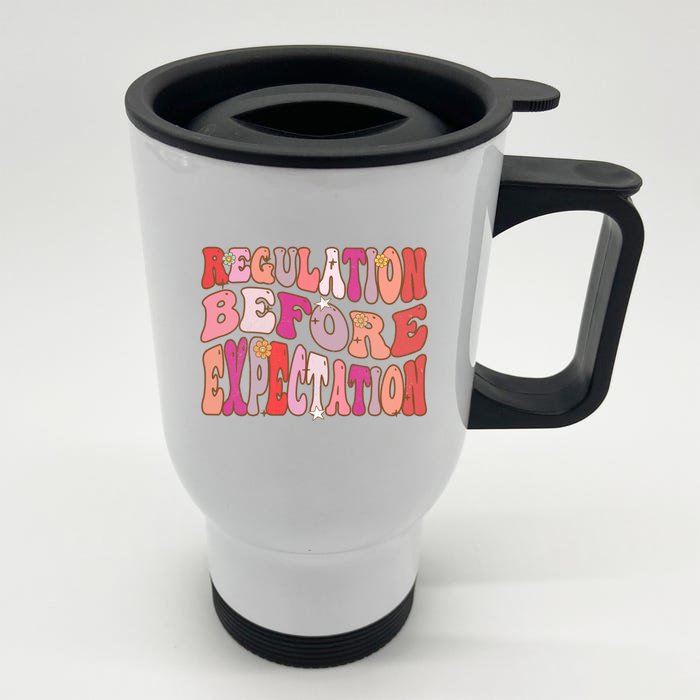 Regulation Before Expectation Retro Groovy Autism Cute Gift Front & Back Stainless Steel Travel Mug