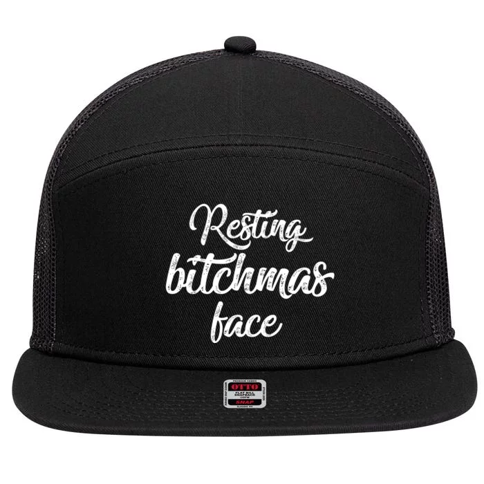 Resting Bitchmas Face Funny I Hate Christmas Meh 7 Panel Mesh Trucker Snapback Hat