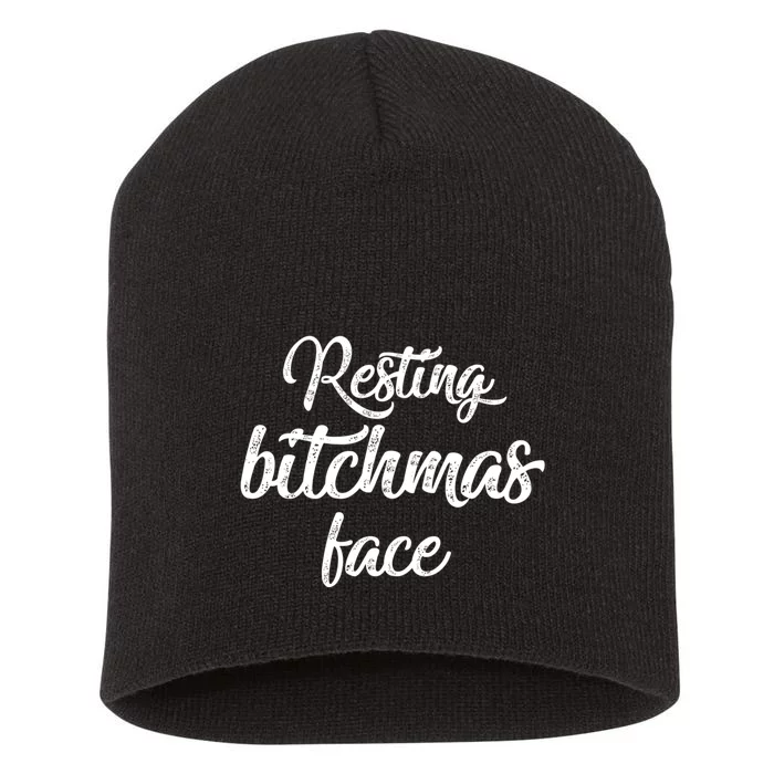 Resting Bitchmas Face Funny I Hate Christmas Meh Short Acrylic Beanie