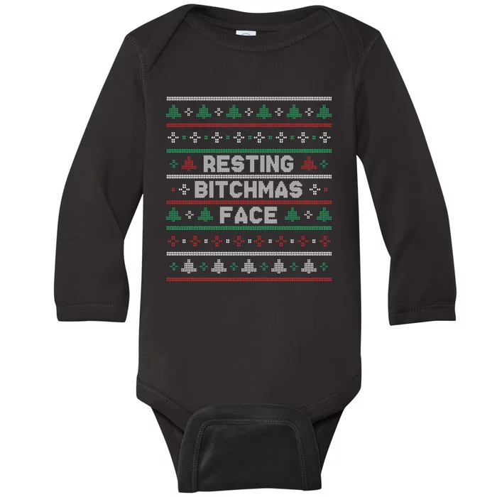 Resting Bitchmas Face Funny I Hate Christmas Meh Ugly Baby Long Sleeve Bodysuit