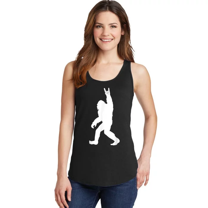 Retro Bigfoot , Funny Rock And Roll Bigfoot Ladies Essential Tank