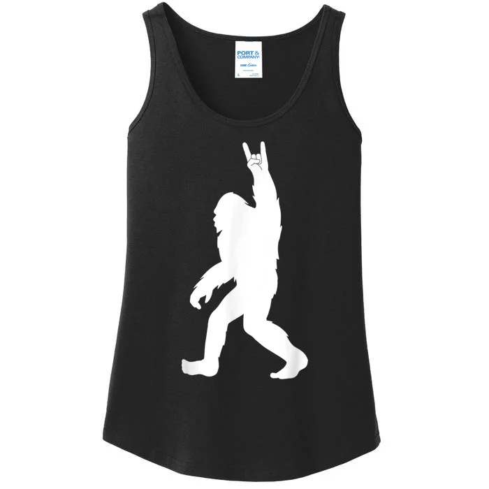 Retro Bigfoot , Funny Rock And Roll Bigfoot Ladies Essential Tank