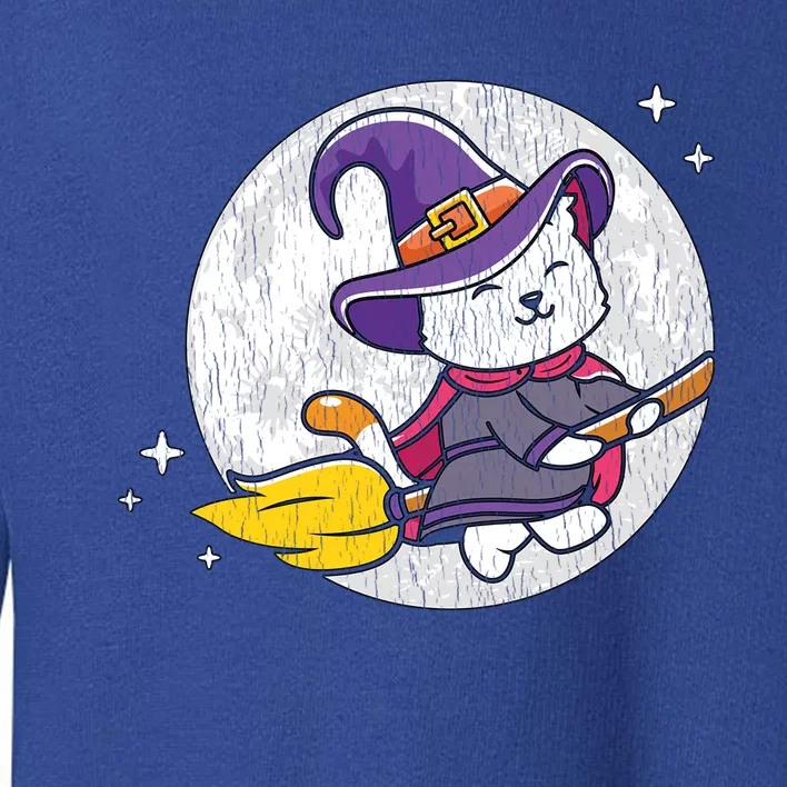 Retro Broom Flying Witch Kitten Cat Mom Dad Halloween Moon Gift Toddler Sweatshirt