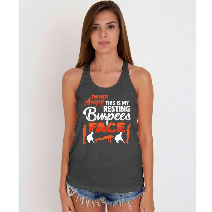 Resting Burpees Face Design Erobic Workout Meaningful Gift Women's Knotted Racerback Tank